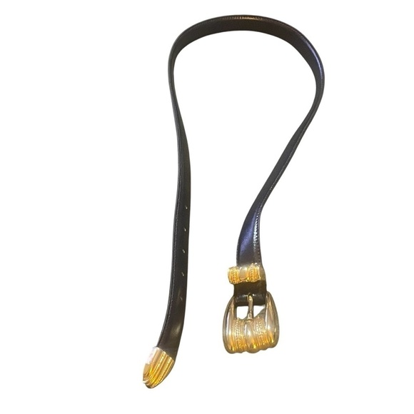 Vintage Luigi Lanatta Black Leather Belt with Gold and Silver Buckle size 34 - Picture 1 of 8